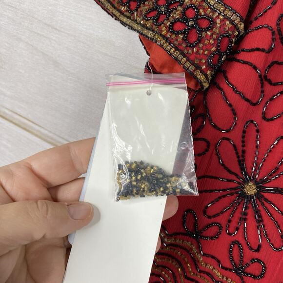 Adrianna Papell Top XL Red Silk All Over Beaded Dressy Floral Gorgeous NWT VTG - Picture 10 of 12